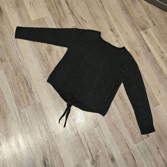 LUCKY BRAND Tie Front Women's Sweater Ribbed Long Sleeve Boxy Crewneck Size L - Picture 9 of 9